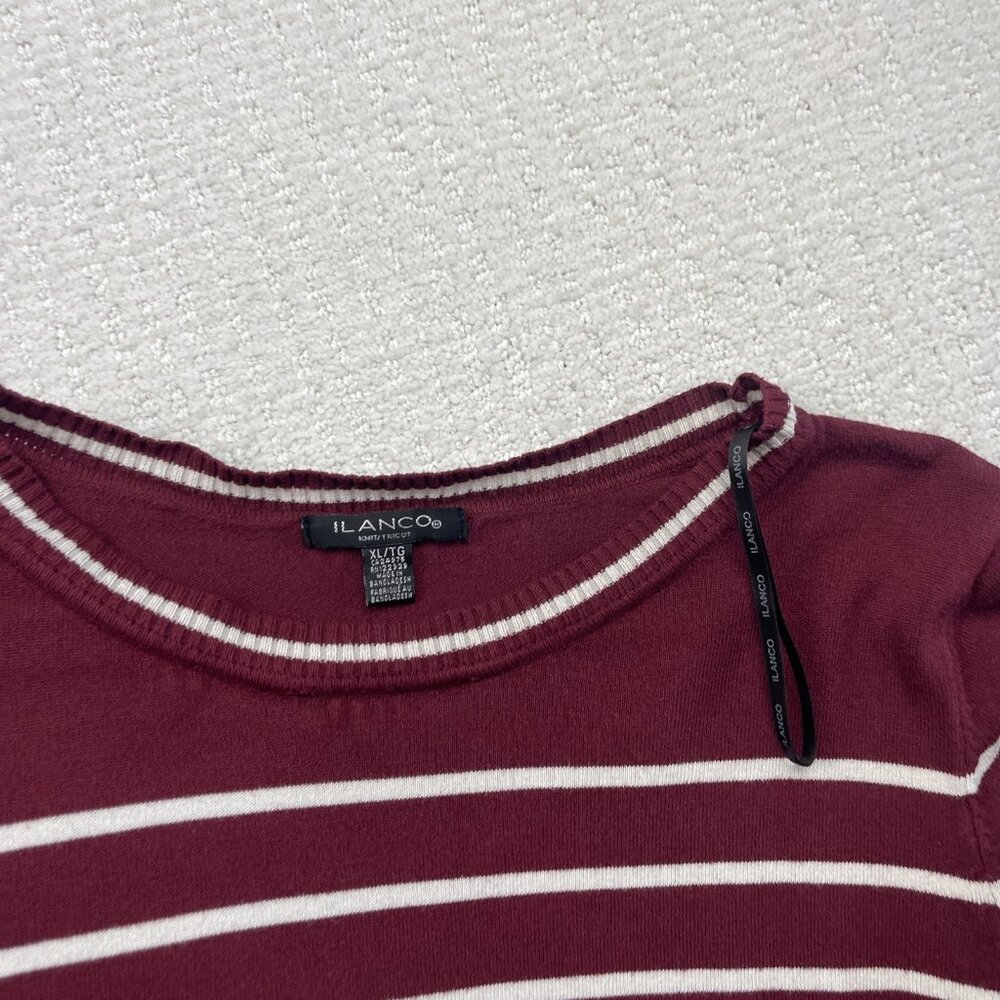 Lot x2 Bulk Striped Pullover Sweater Knit Red  / Grey Women Sz XL Preppy Cozy - Picture 6 of 16